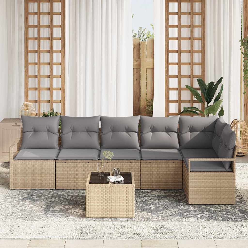 Garten-Sofa-Set mit Kissen 7 pcs Beige und Hellgrau